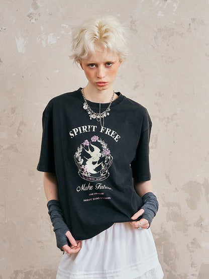 DIDDI MODA Vintage Washed Double Swallow Relaxed Tee