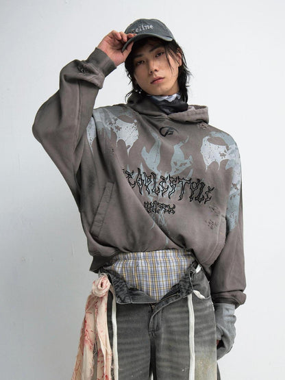 Peoplesense Vintage Washed Embroidered Hoodie Unisex Loose Fit Painterly Style