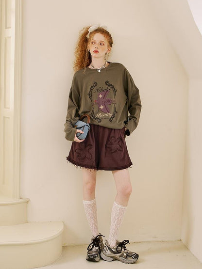 DIDDI MODA Vintage Washed Floral Otton Ounge Horts