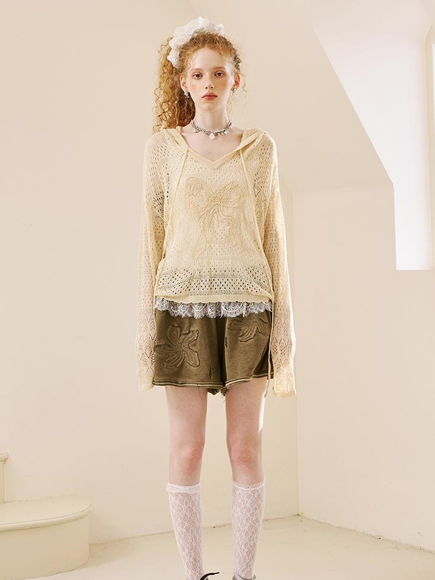 DIDDI MODA Vintage Washed Floral Otton Ounge Horts