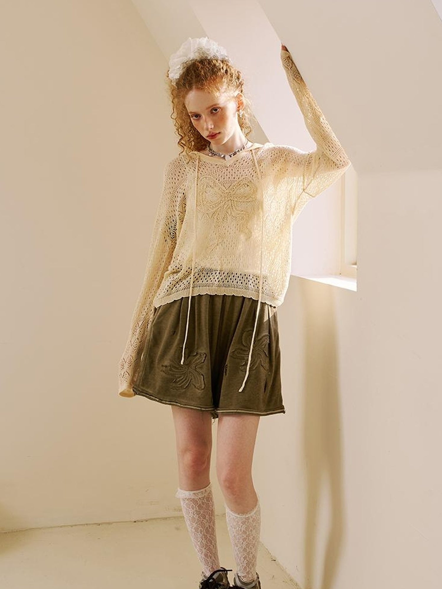 DIDDI MODA Vintage Washed Floral Otton Ounge Horts