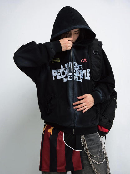 Peoplesense Vintage Washed Gradient Hoodie Distressed Oversized Sweatshirt