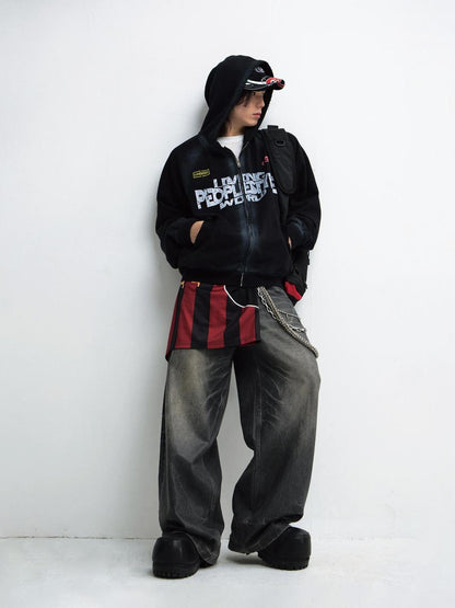 Peoplesense Vintage Washed Gradient Hoodie Distressed Oversized Sweatshirt