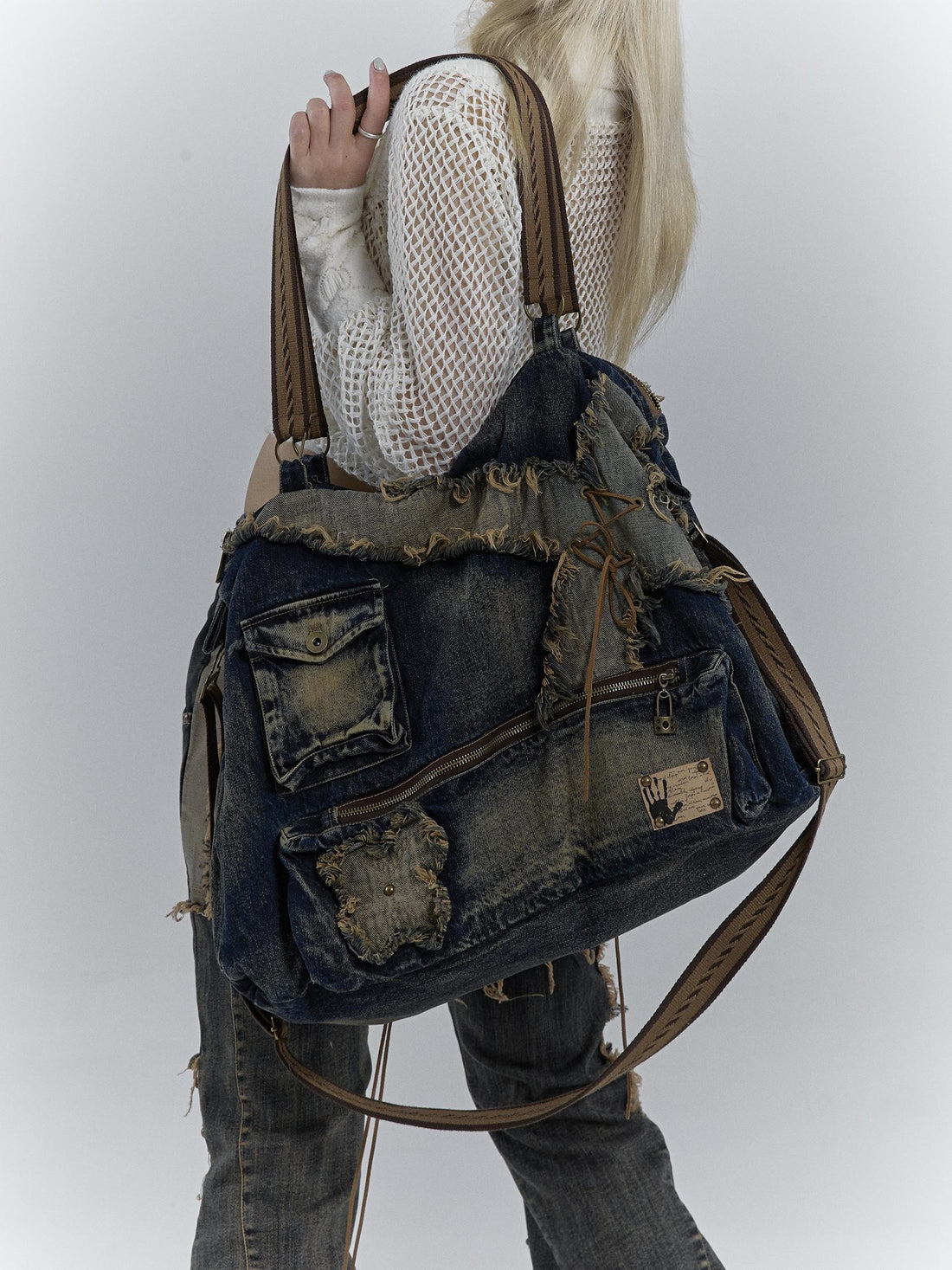 Vintage Washed Heavy Duty Denim Crossbody Shoulder Bag