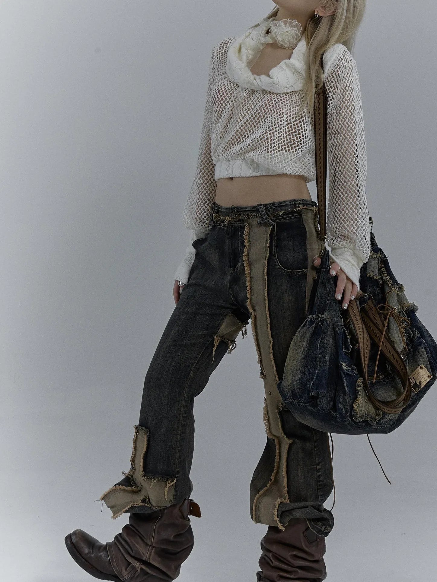 Vintage Washed Heavy Duty Denim Crossbody Shoulder Bag