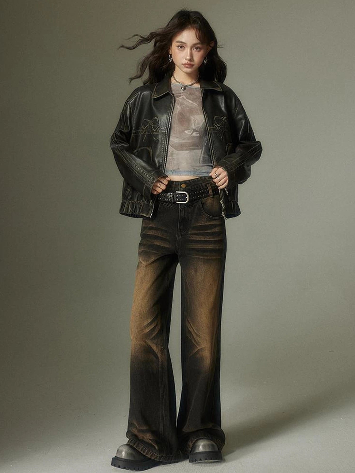 Vintage Washed High Street Wide Leg Jeans