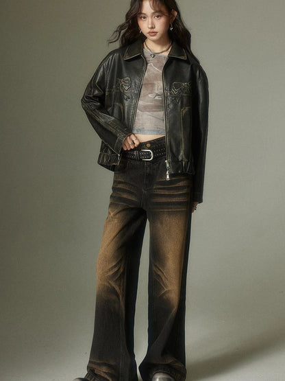 Vintage Washed High Street Wide Leg Jeans