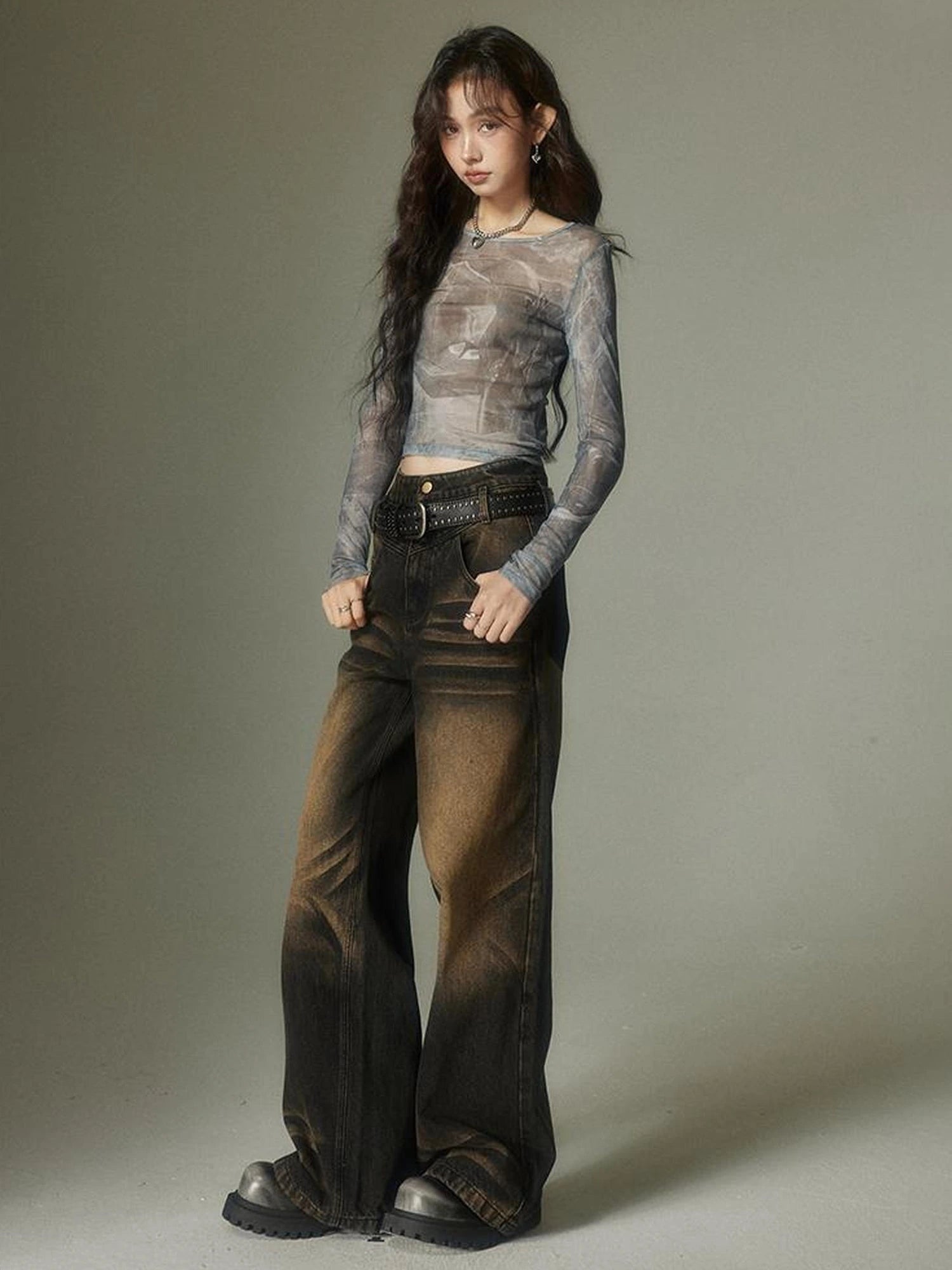 Vintage Washed High Street Wide Leg Jeans