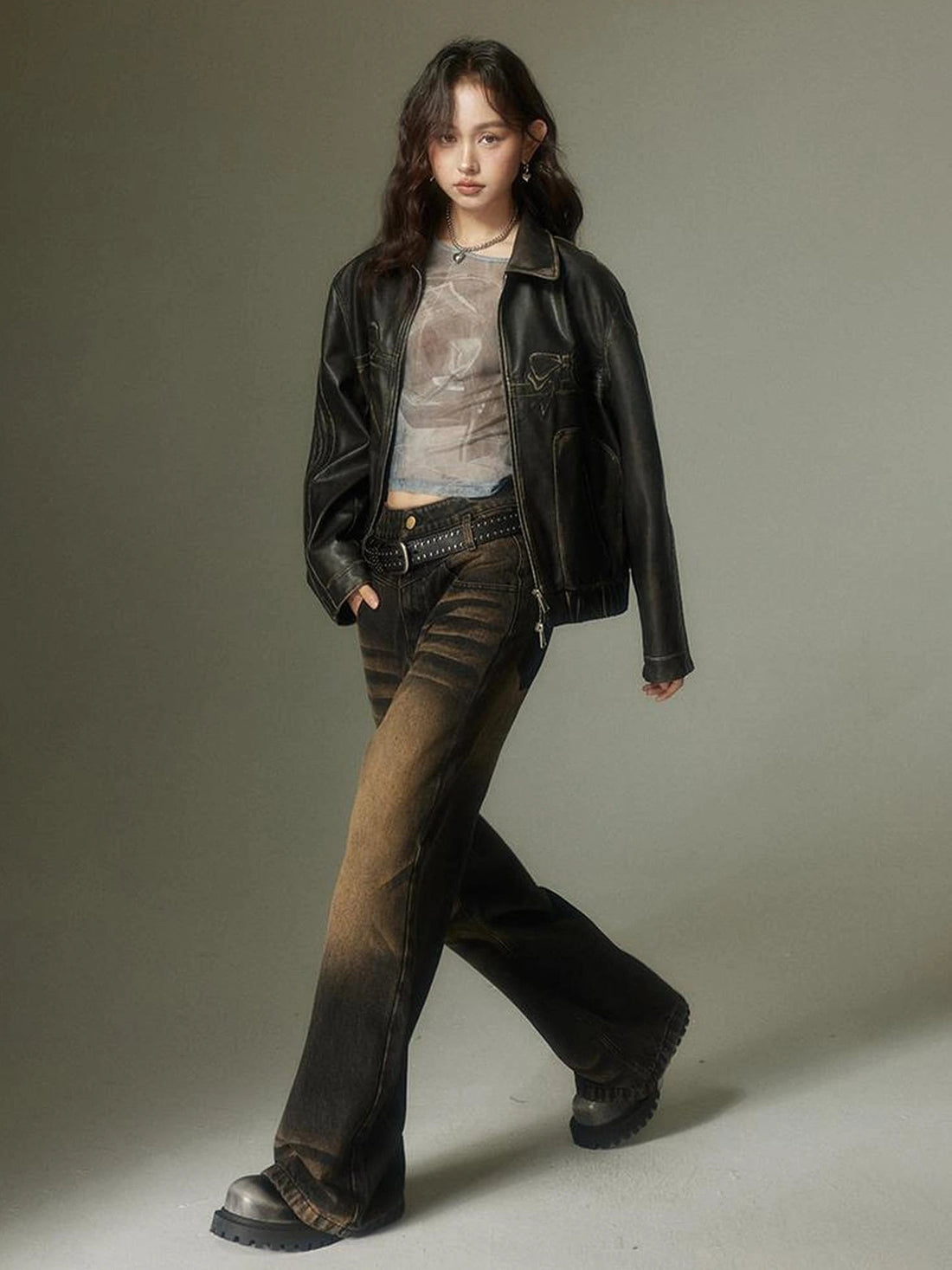 Vintage Washed High Street Wide Leg Jeans