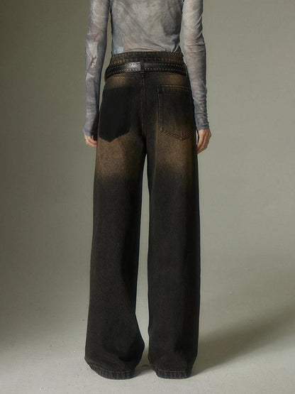 Vintage Washed High Street Wide Leg Jeans