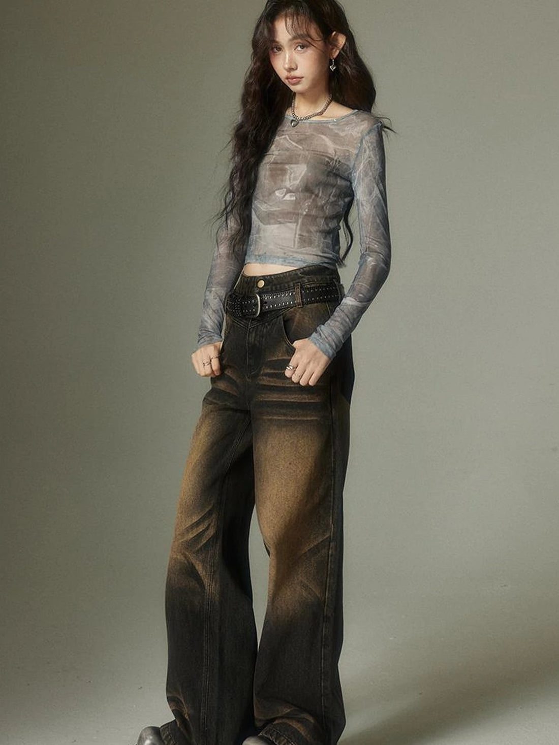 Vintage Washed High Street Wide Leg Jeans