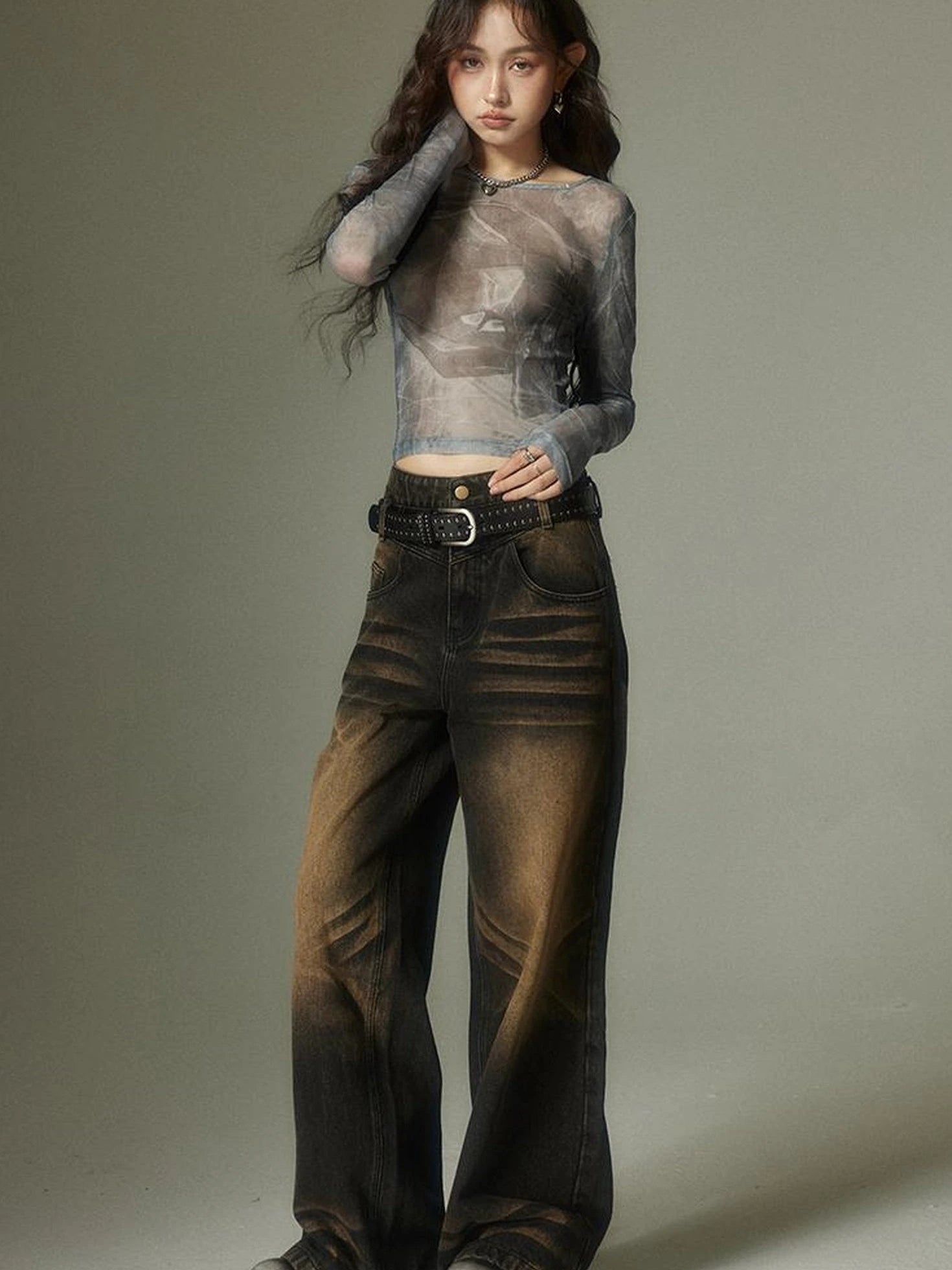 Vintage Washed High Street Wide Leg Jeans