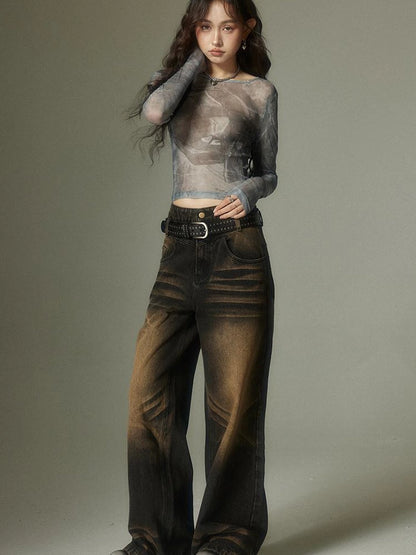Vintage Washed High Street Wide Leg Jeans