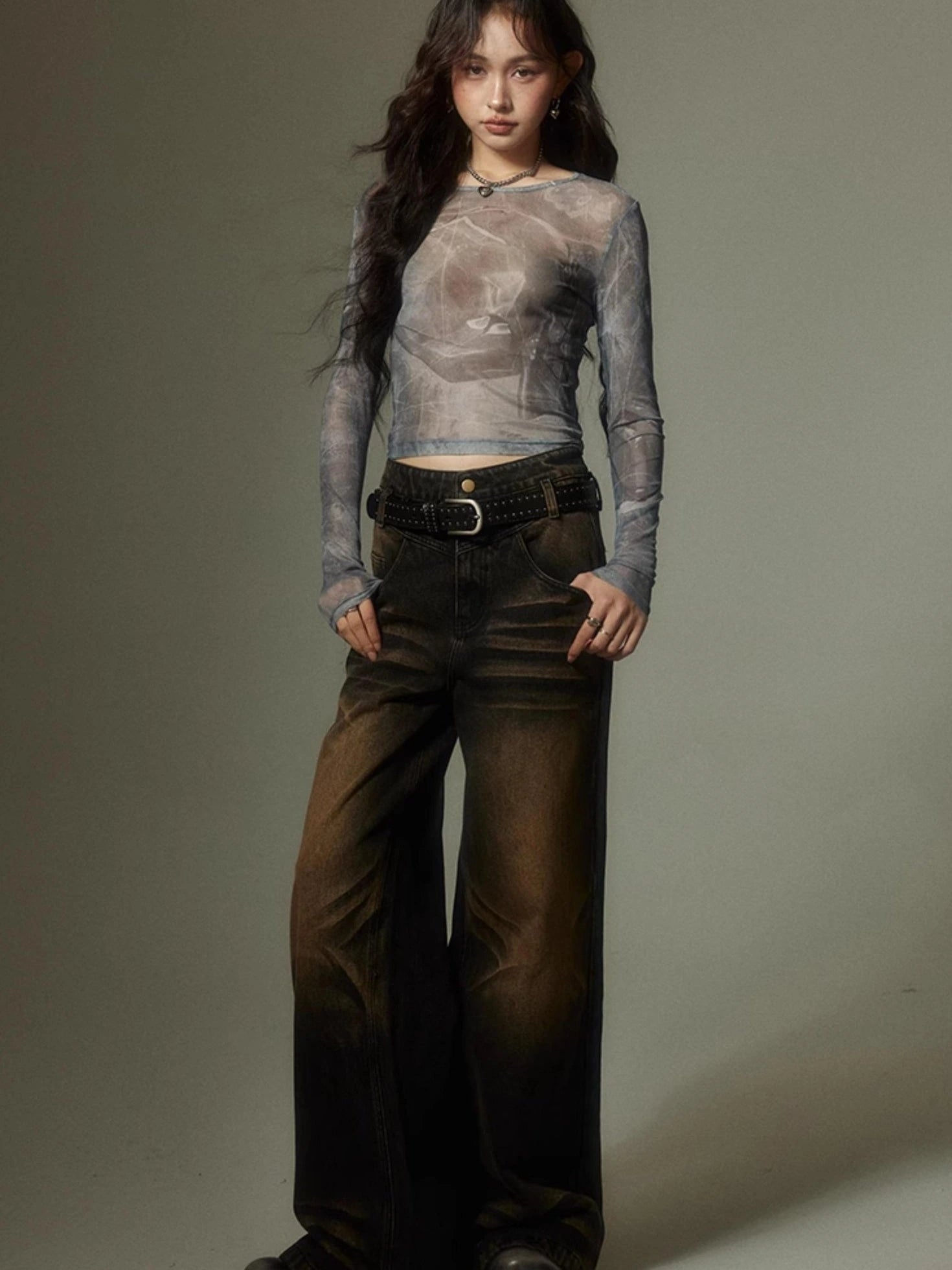 Vintage Washed High Street Wide Leg Jeans