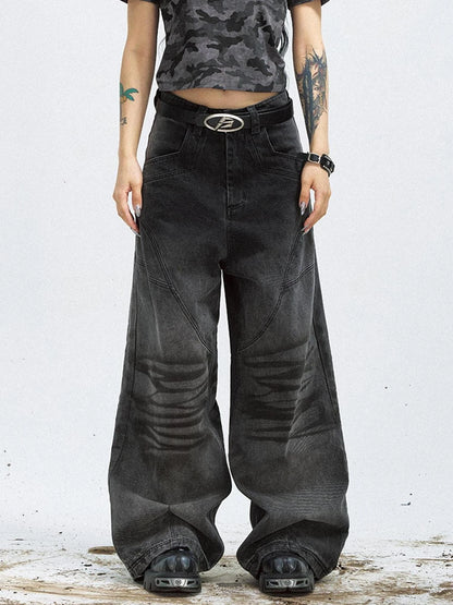 Vintage Washed Loose Straight Gradient Jeans