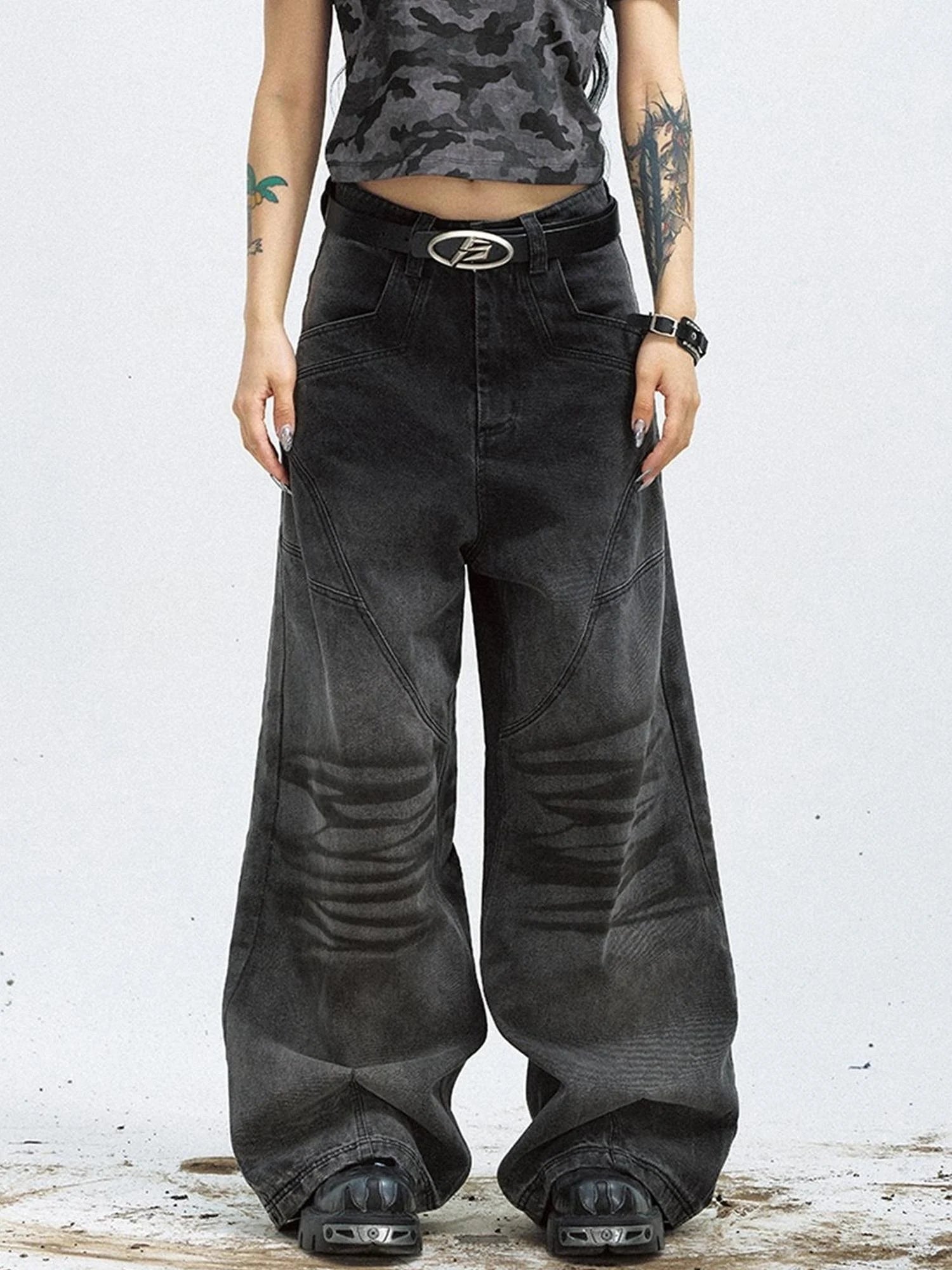 Vintage Washed Loose Straight Gradient Jeans