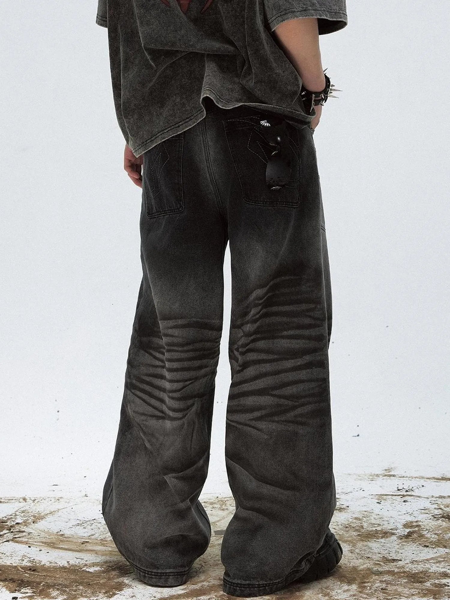 Vintage Washed Loose Straight Gradient Jeans