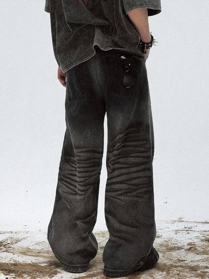 Vintage Washed Loose Straight Gradient Jeans