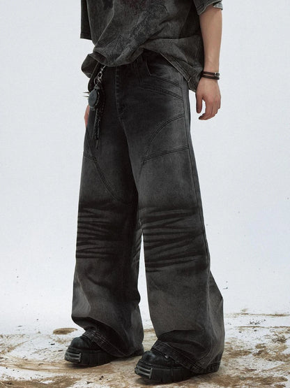 Vintage Washed Loose Straight Gradient Jeans