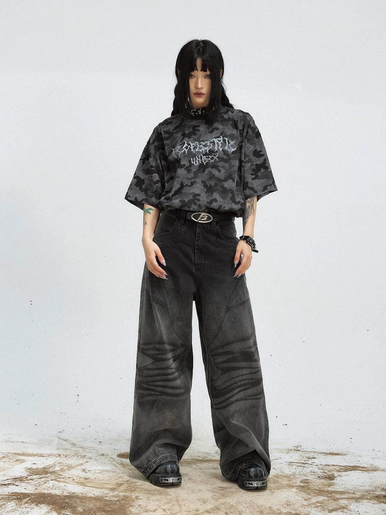 Vintage Washed Loose Straight Gradient Jeans