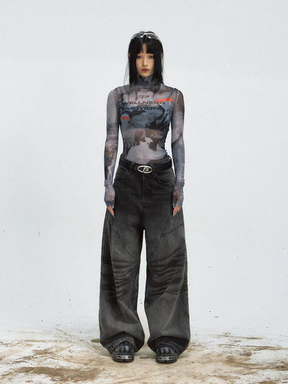 Peoplesense Vintage Washed Loose Straight Gradient Jeans