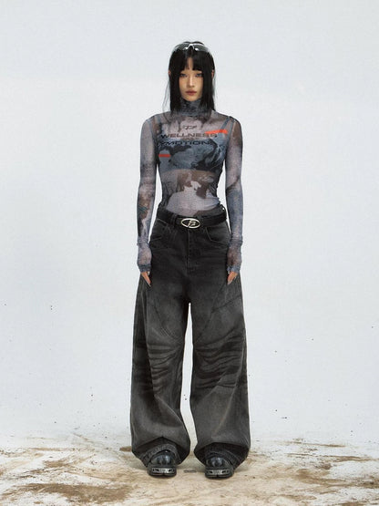 Vintage Washed Loose Straight Gradient Jeans