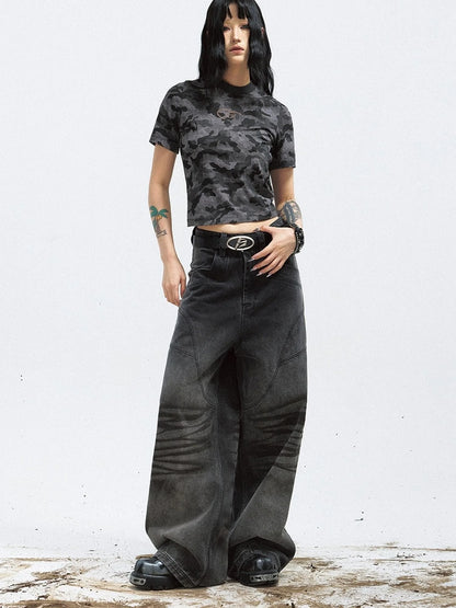 Vintage Washed Loose Straight Gradient Jeans