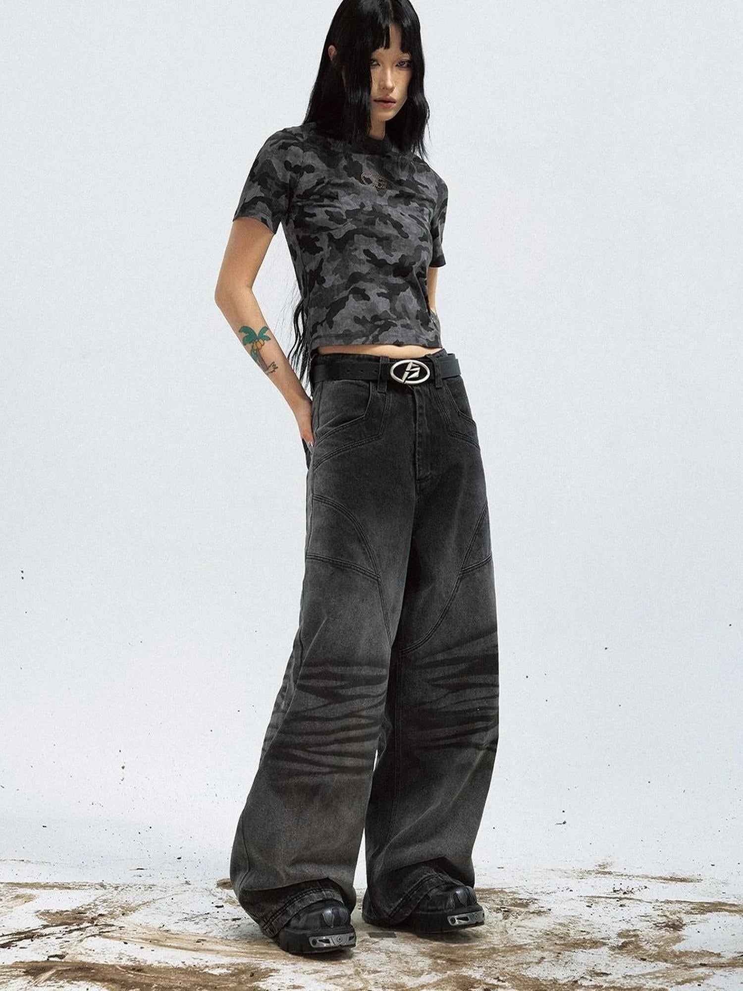 Vintage Washed Loose Straight Gradient Jeans