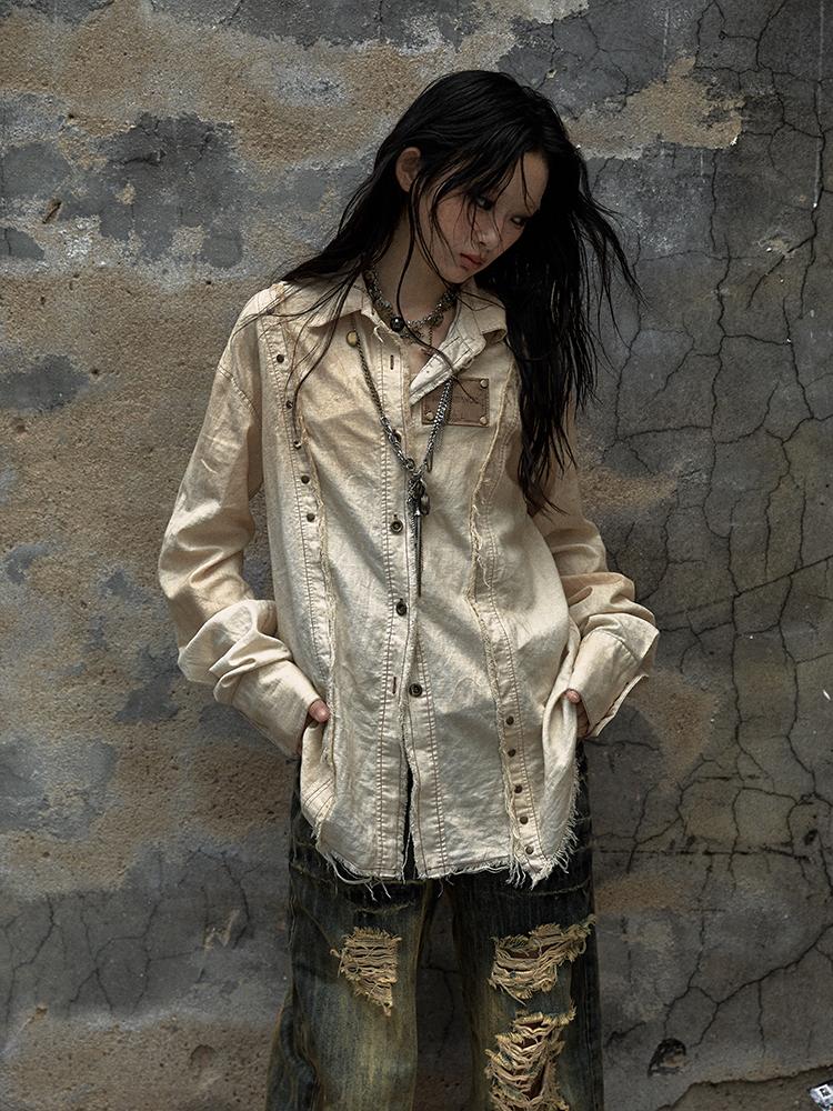 Vintage Washed Punk Loose Cotton Linen Shirt for Women