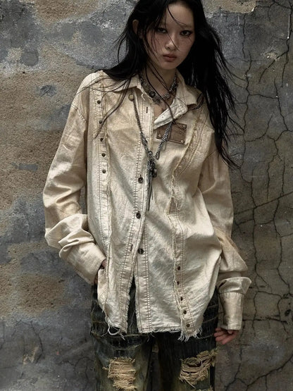 Vintage Washed Punk Loose Cotton Linen Shirt For Women
