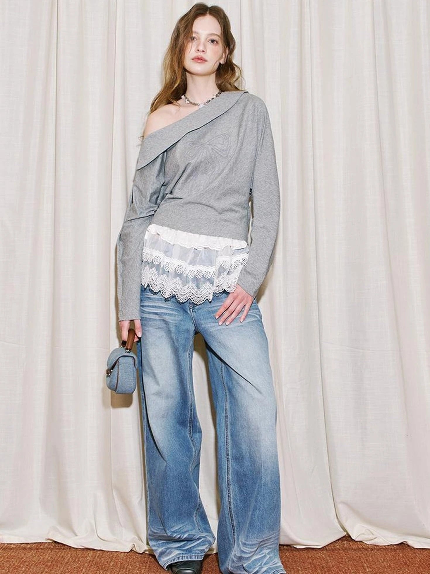 Vintage Washed Straight Jeans With 3 D Whisker Embroidery