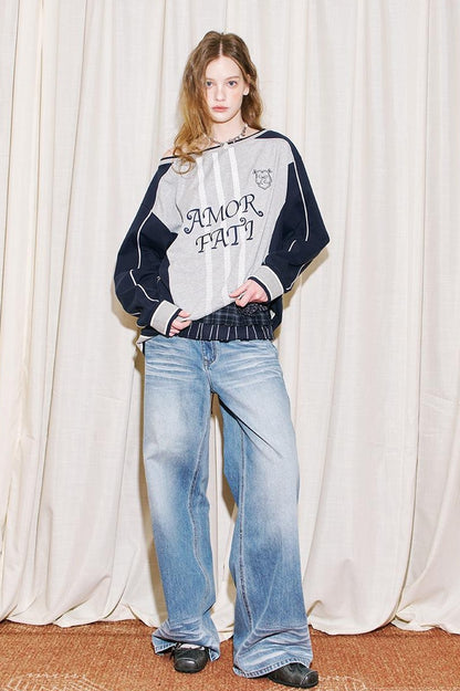 DIDDI MODA Vintage Washed Straight Jeans With 3 D Whisker Embroidery