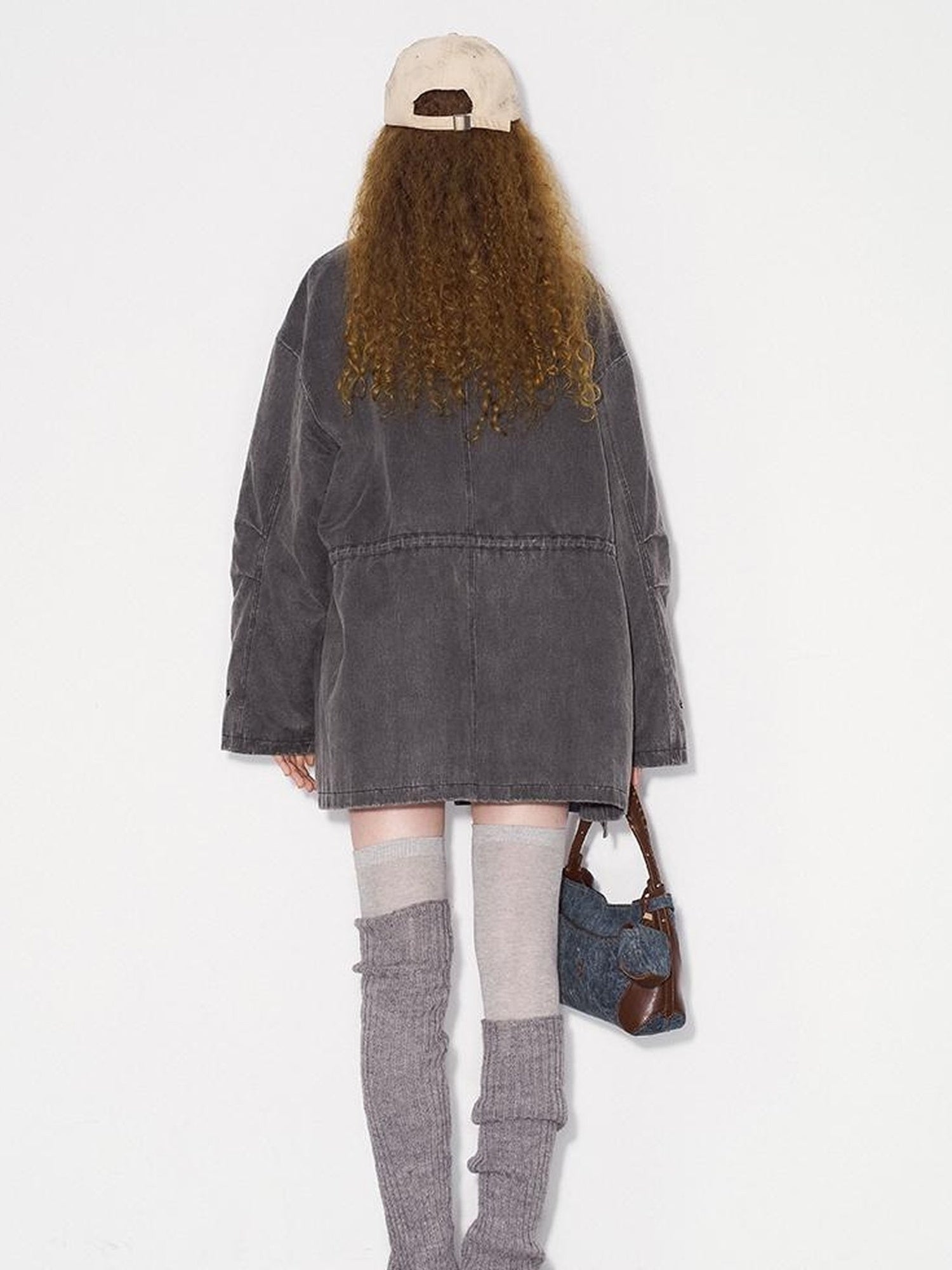 DIDDI MODA Vintage Washed Suede Bomber Jacket With Utility Pockets