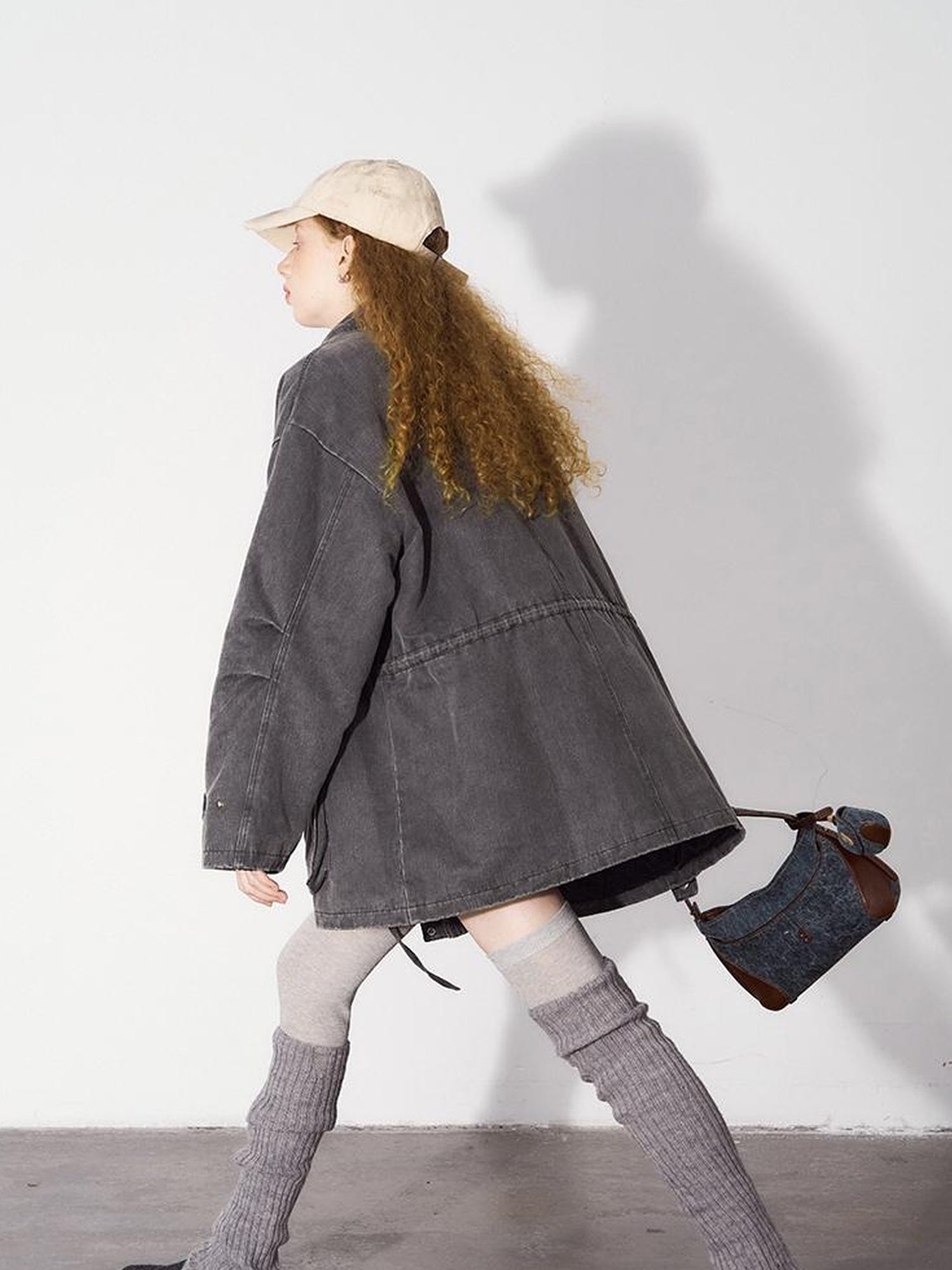 DIDDI MODA Vintage Washed Suede Bomber Jacket With Utility Pockets