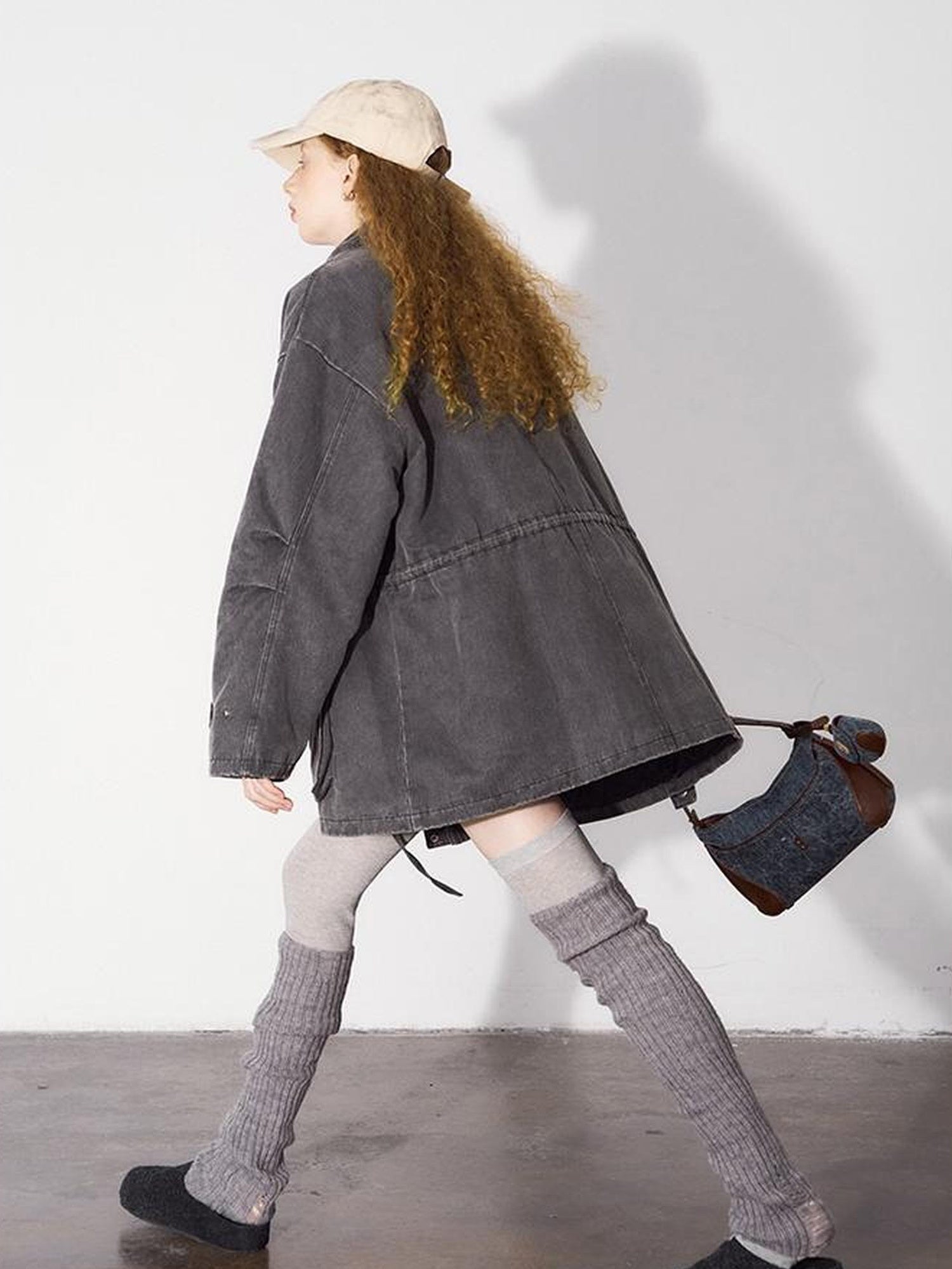 DIDDI MODA Vintage Washed Suede Bomber Jacket With Utility Pockets