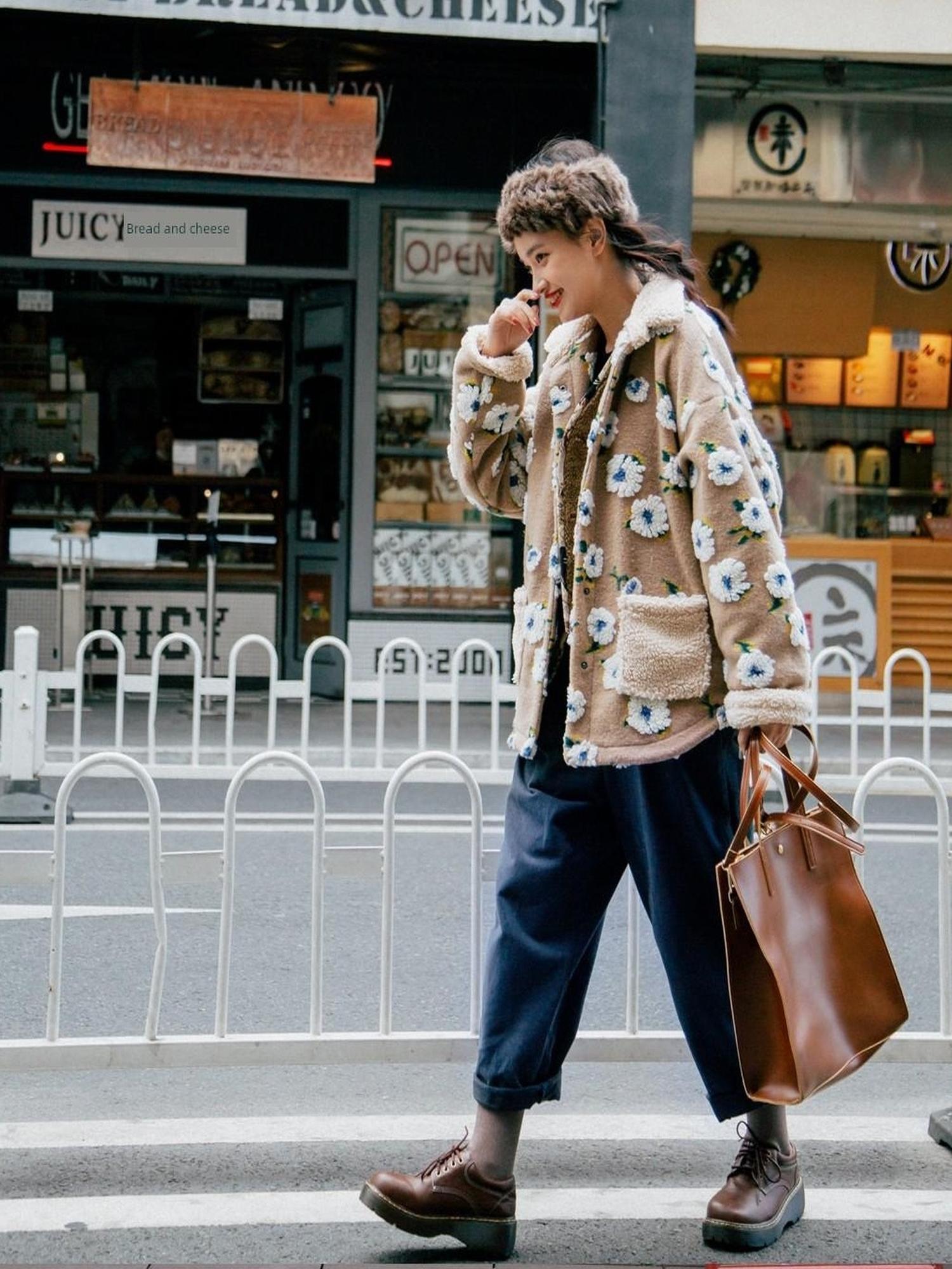 Sweet Mi Vintage Washed Twill Canvas Winter Loose Pants