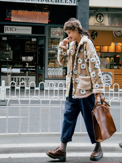 Sweet Mi Vintage Washed Twill Canvas Winter Loose Pants