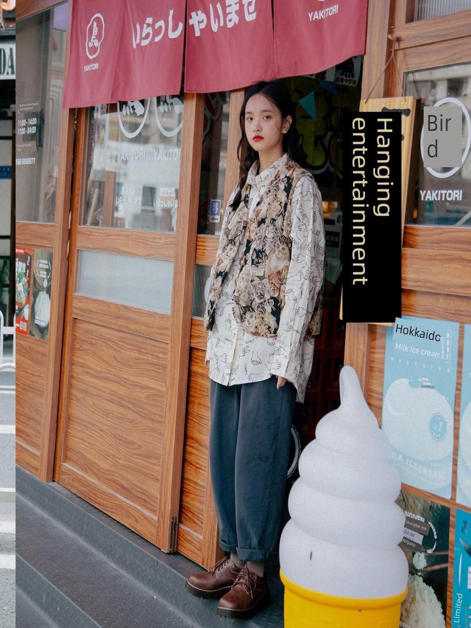 Sweet Mi Vintage Washed Twill Canvas Winter Loose Pants
