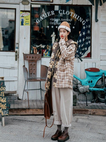 Sweet Mi Vintage Washed Twill Canvas Winter Loose Pants