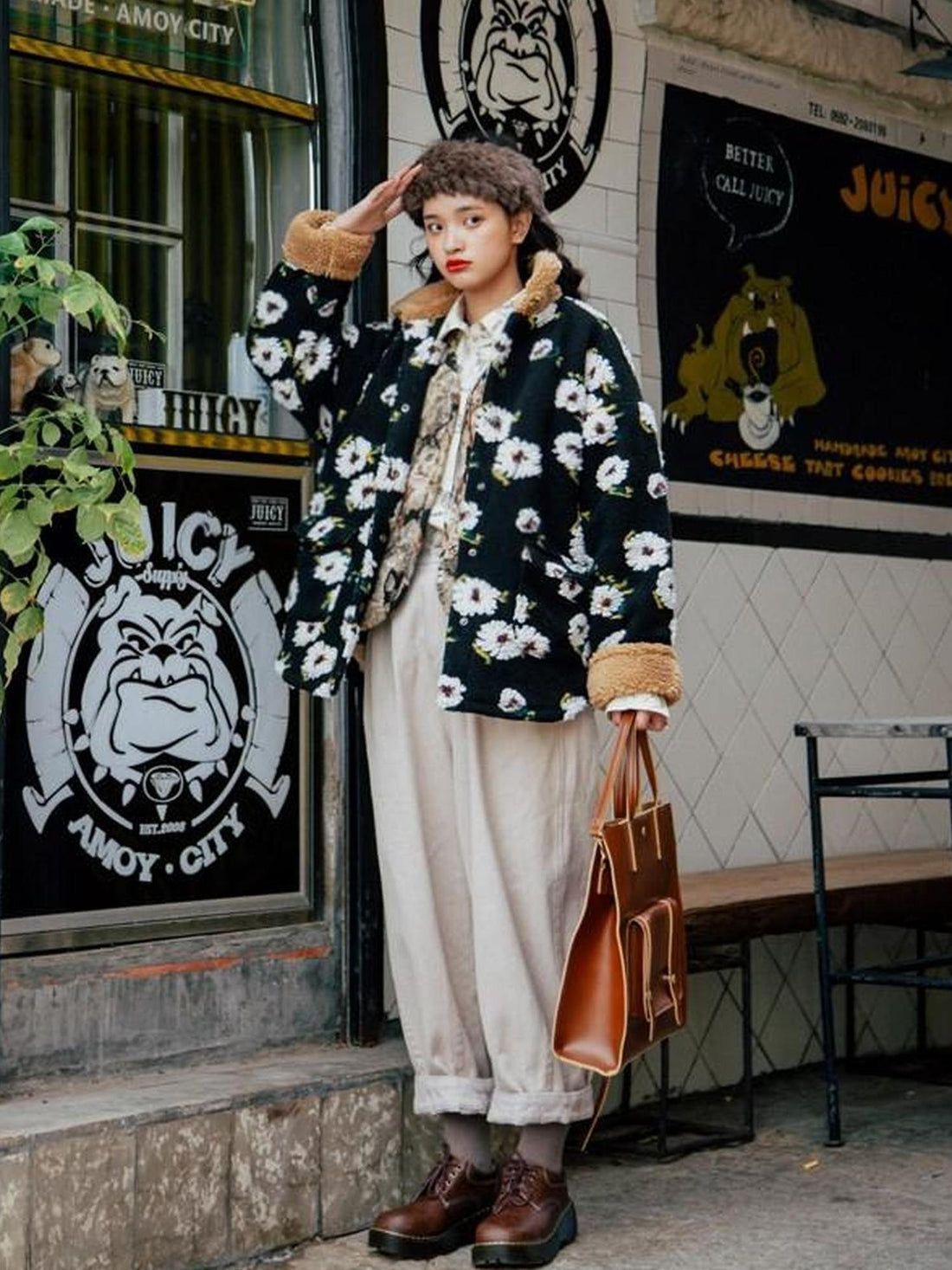 Sweet Mi Vintage Washed Twill Canvas Winter Loose Pants