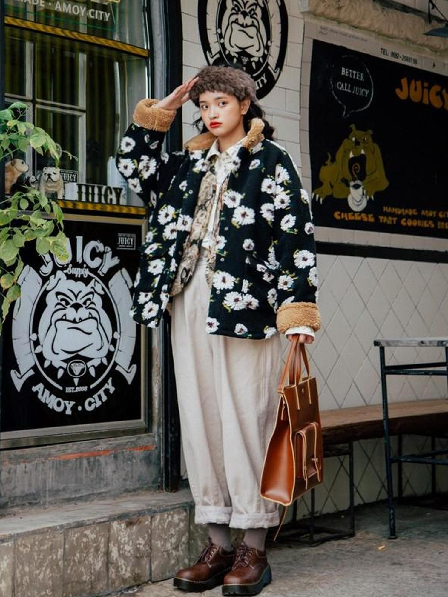 Sweet Mi Vintage Washed Twill Canvas Winter Loose Pants