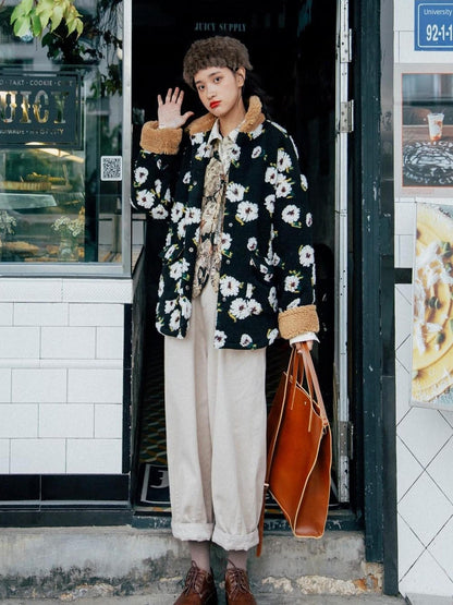 Sweet Mi Vintage Washed Twill Canvas Winter Loose Pants