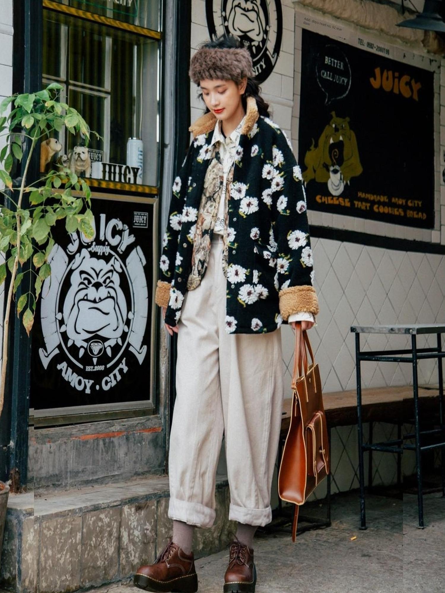 Sweet Mi Vintage Washed Twill Canvas Winter Loose Pants
