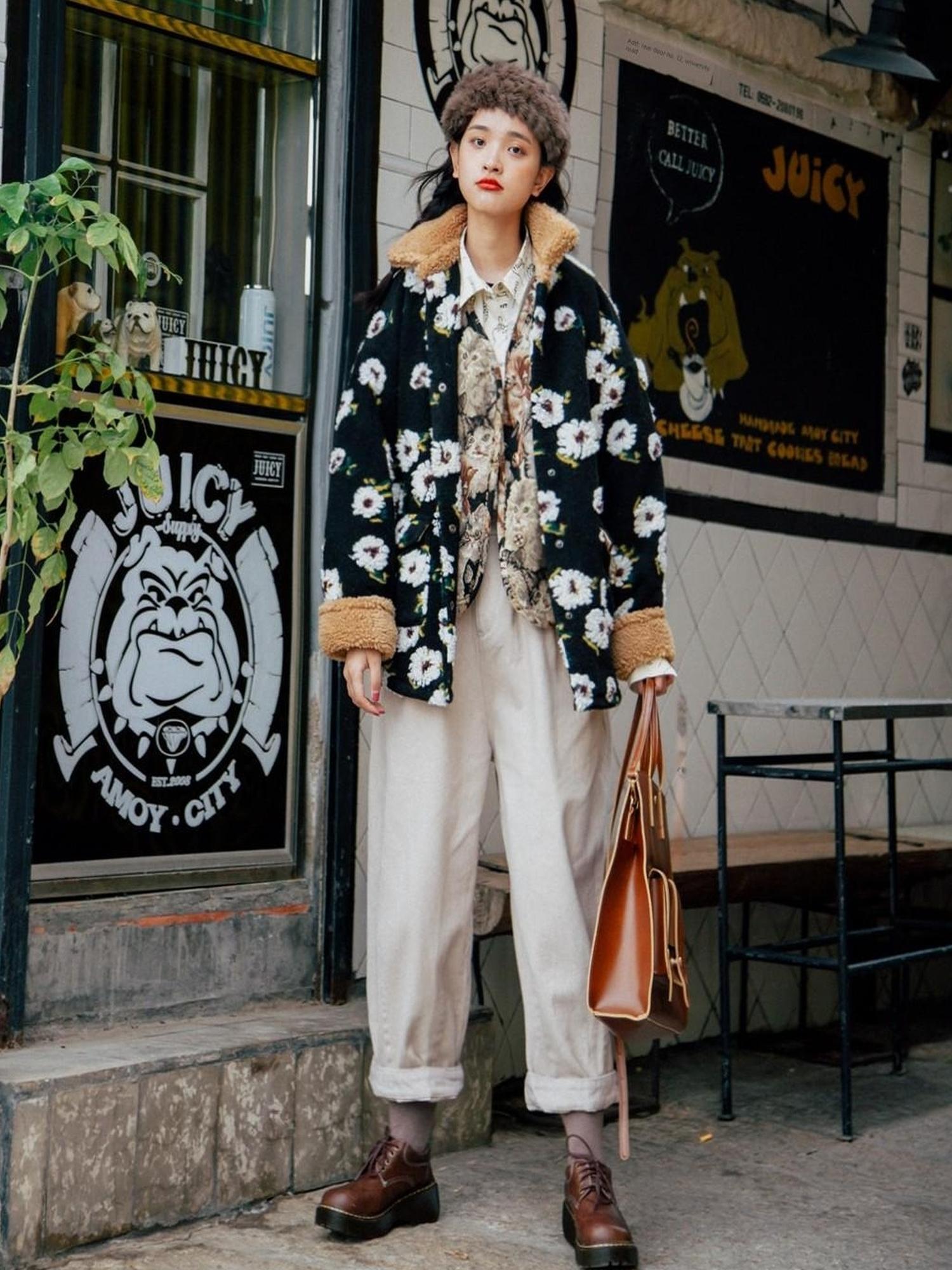 Sweet Mi Vintage Washed Twill Canvas Winter Loose Pants