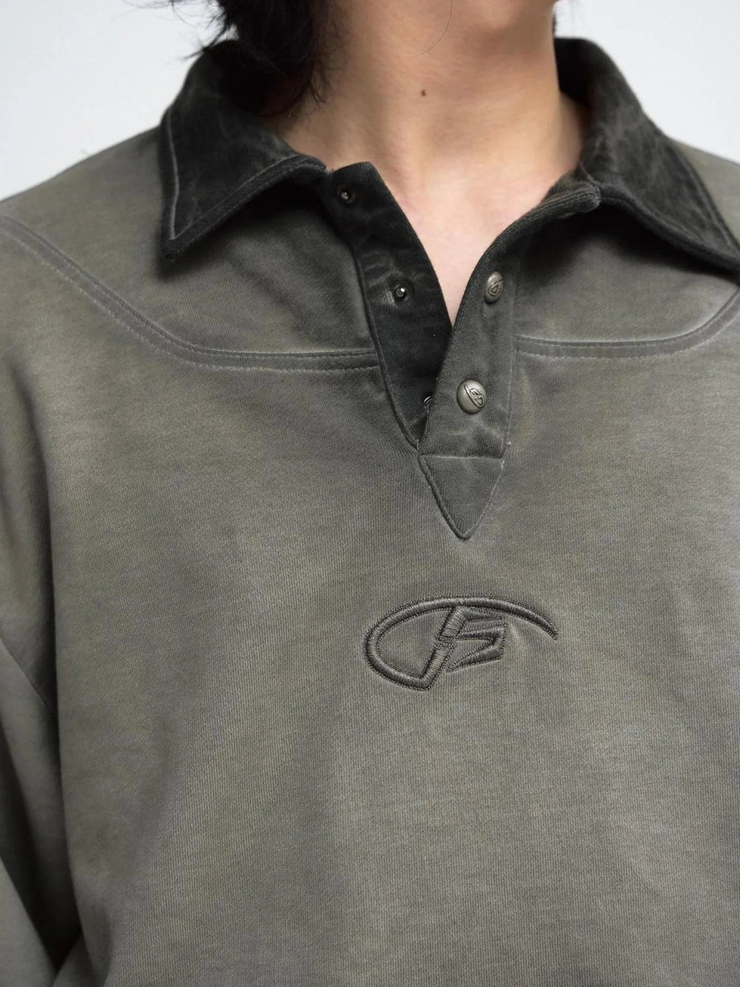 Vintage Washed Unisex Polo Collar Long Sleeve Tee