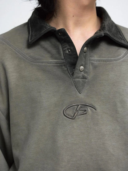 Vintage Washed Unisex Polo Collar Long Sleeve Tee