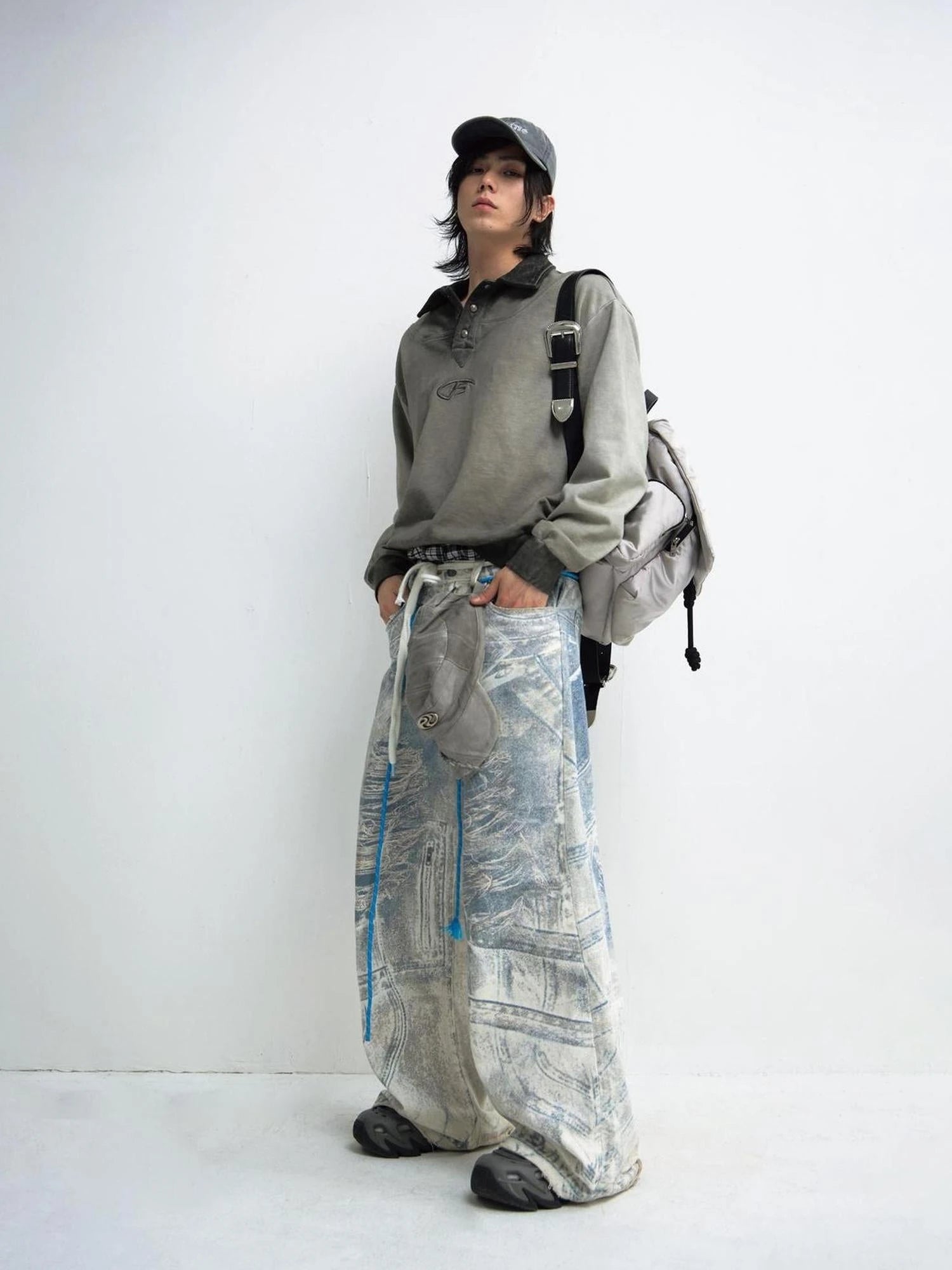 Vintage Washed Unisex Polo Collar Long Sleeve Tee