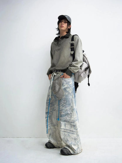 Vintage Washed Unisex Polo Collar Long Sleeve Tee