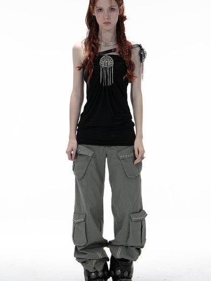 DoublePunch Vintage Washed Western Wide-Leg Work Pants