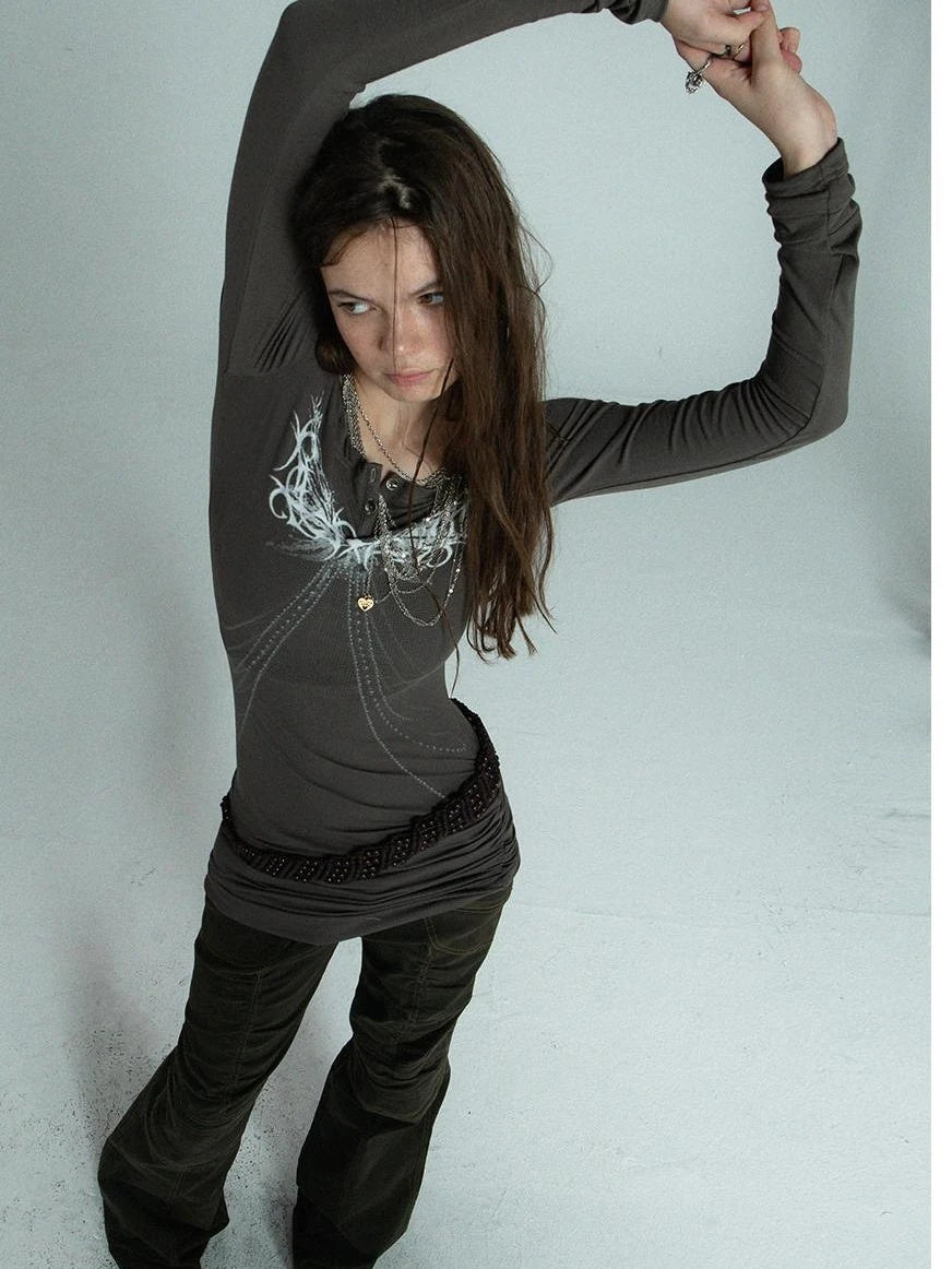 Vintage Washed Work Pants Flared Fit Mid Waist Four Seasons